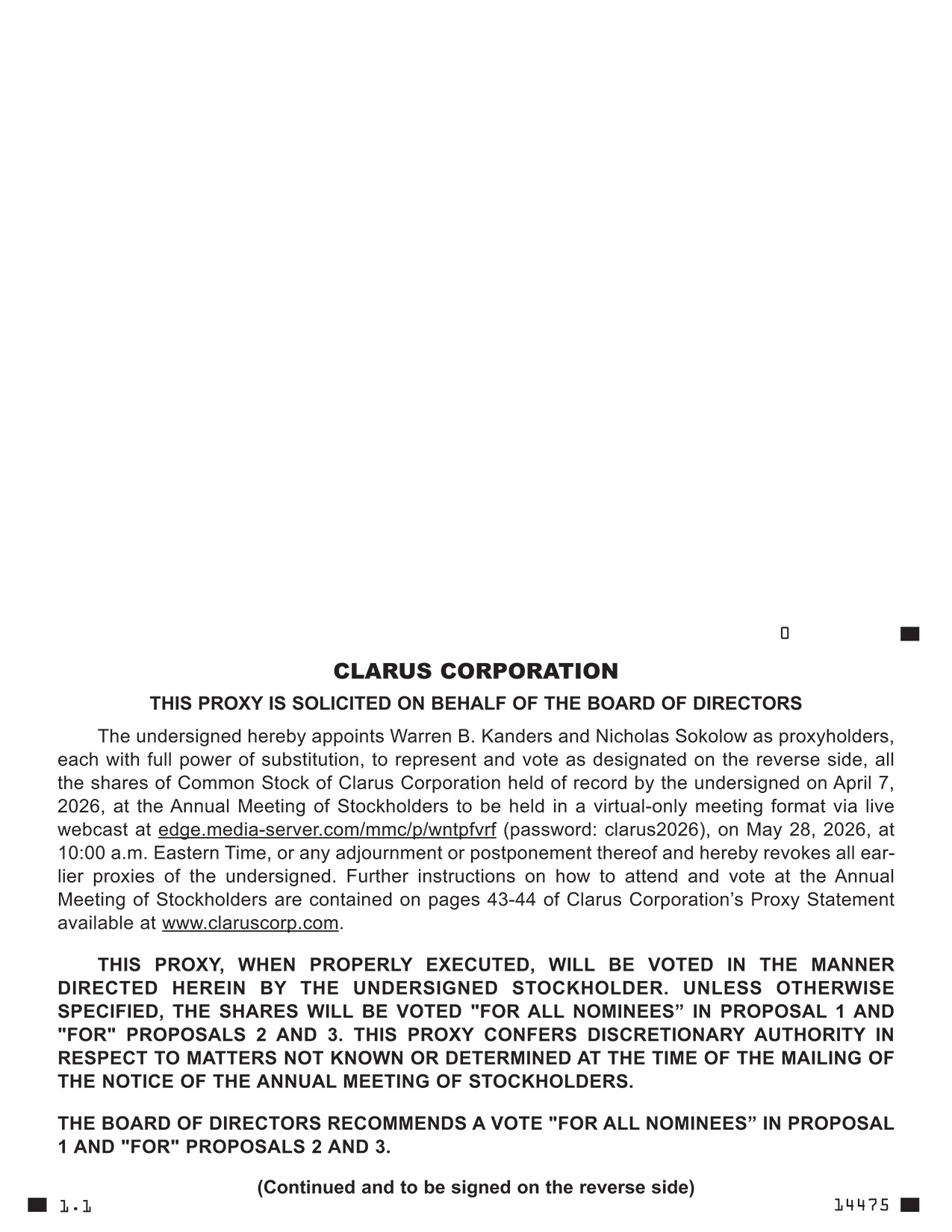 [MISSING IMAGE: px_26clarusproxy1pg03-bw.jpg]